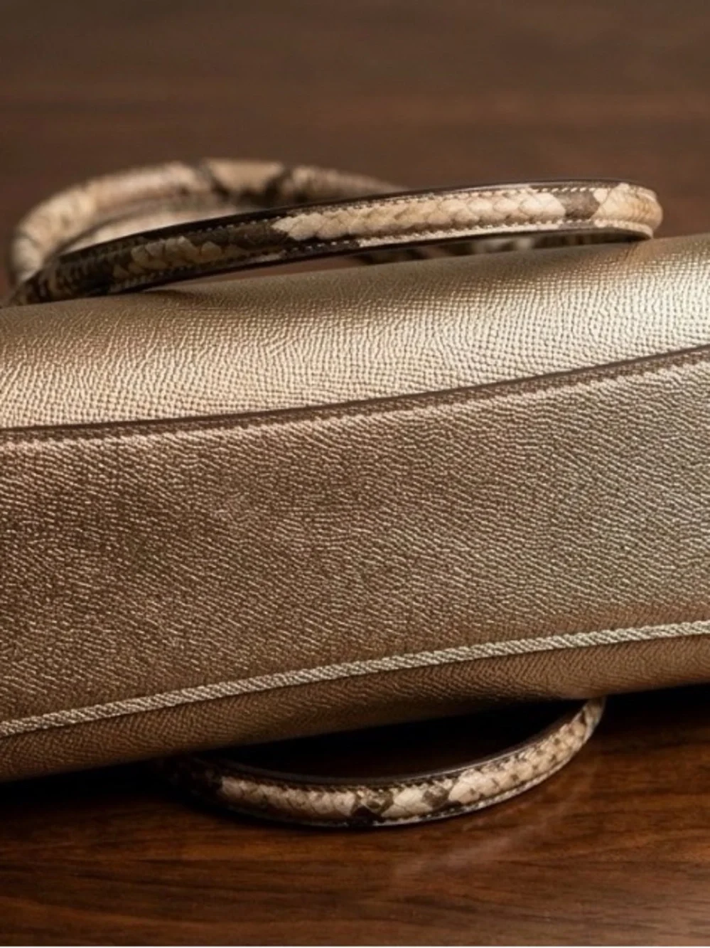 Coach Brooke Metallic Gold Leather Satchel w/ Snake-Print Handle Accent *EUC